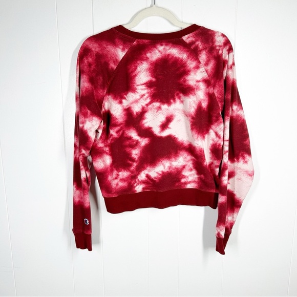 Champion Magenta Tie Dye Long Sleeve Cropped Sweatshirt Medium - Picture 2 of 5